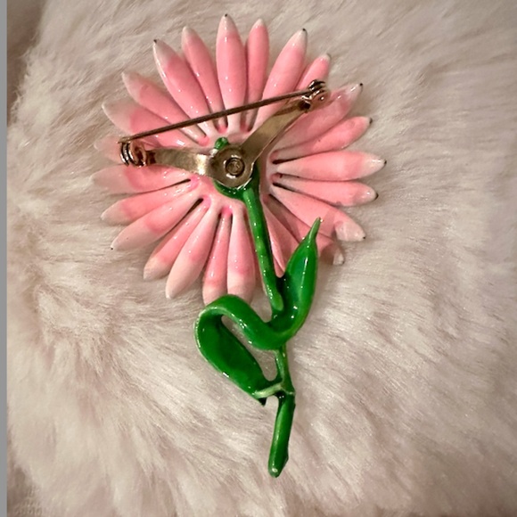 Enamel Mod Flower Brooch 1960s Pink Daisy Flower Pin - Picture 6 of 6